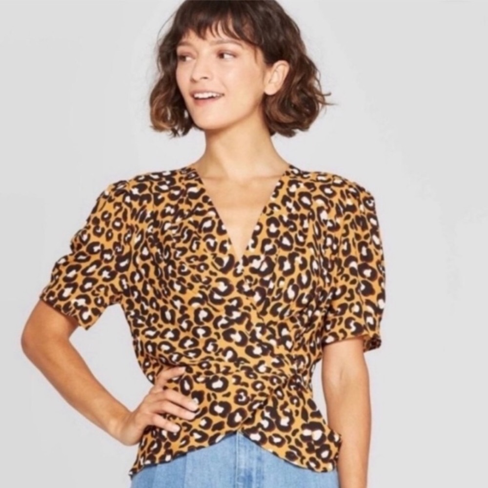 Who What Wear Leopard Print Wrap Top XXL